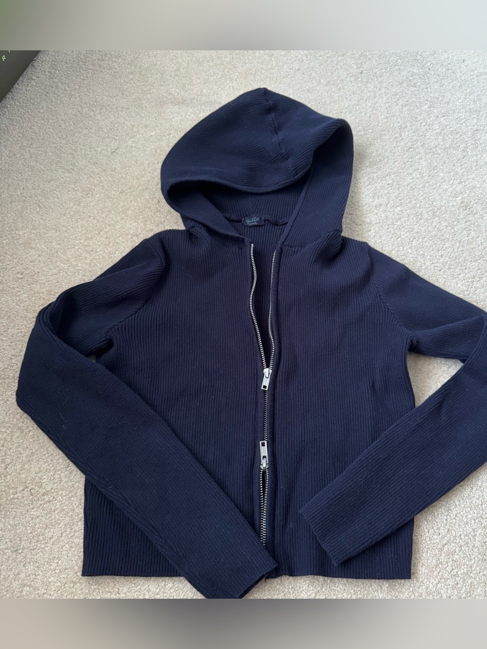 Brandy Melville/John Galt  Dark Navy Hooded Zip Knit Sweater